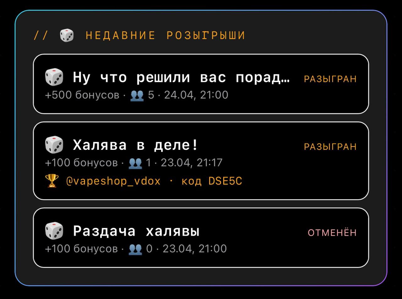 Кнопка опубликовать итоги месяца + список розыгрышей